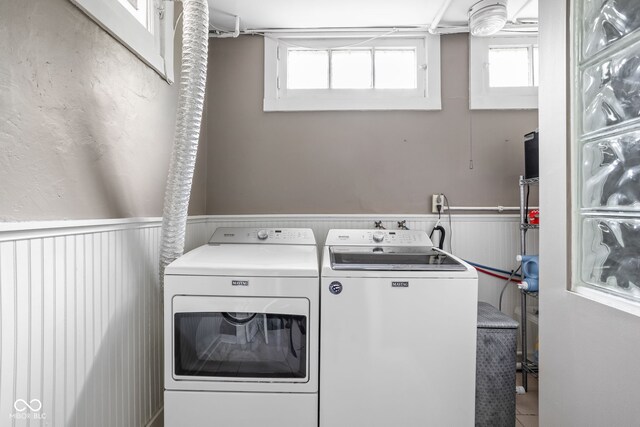 4455 Broadway St, Indianapolis, IN 46205 - washroom featuring washer and dryer, wainscoting, and plenty of natural light
