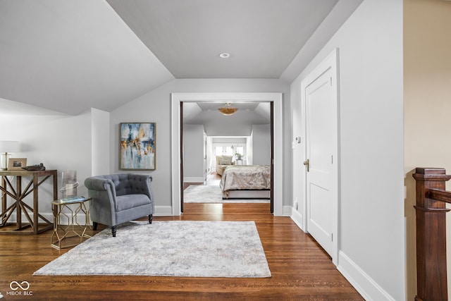 4455 Broadway St, Indianapolis, IN 46205 - sitting room featuring dark wood-style flooring and vaulted ceiling