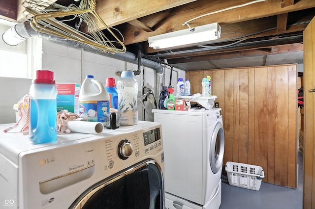 95 S 11th Ave, Beech Grove, IN 46107 - laundry room with washing machine and clothes dryer and wooden walls