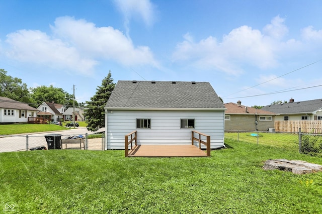 95 S 11th Ave, Beech Grove, IN 46107 - back of house featuring roof with shingles, a wooden deck, and a residential view