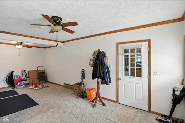 95 S 11th Ave, Beech Grove, IN 46107 - carpeted entryway featuring ceiling fan, crown molding, and a textured ceiling