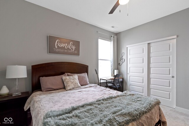 19959 Cowie Ln, Westfield, IN 46074 - bedroom featuring carpet flooring, a closet, and ceiling fan