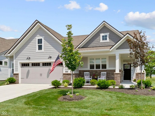 19959 Cowie Ln, Westfield, IN 46074 - craftsman inspired home featuring driveway, brick siding, a front lawn, and a shingled roof