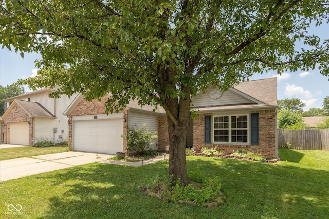 142 Hilltop Farms Blvd, Whiteland, IN 46184 - view of property hidden behind natural elements featuring concrete driveway, a garage, brick siding, and a shingled roof