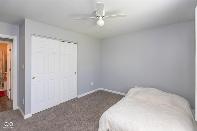 142 Hilltop Farms Blvd, Whiteland, IN 46184 - bedroom with carpet, a closet, and ceiling fan