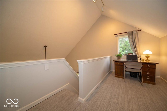 8550 Tidewater Ct, Indianapolis, IN 46236 - office area with light colored carpet, vaulted ceiling, and rail lighting