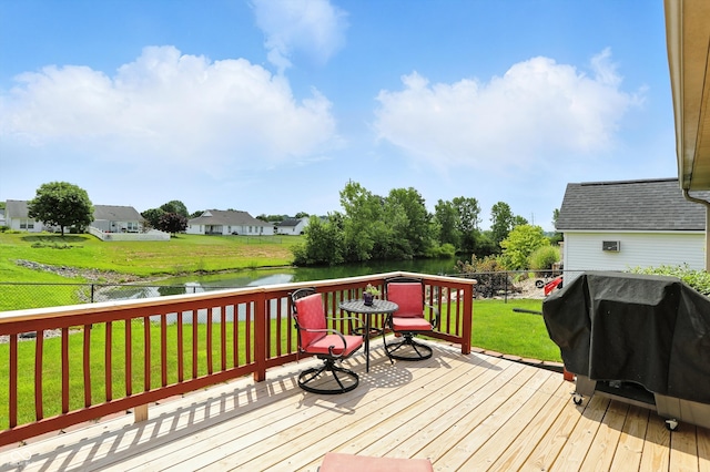 35 Decourcy Ln, Franklin, IN 46131 - deck with a water view, a fenced backyard, and area for grilling
