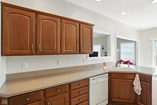 35 Decourcy Ln, Franklin, IN 46131 - kitchen with dishwasher, light countertops, healthy amount of natural light, a peninsula, and recessed lighting