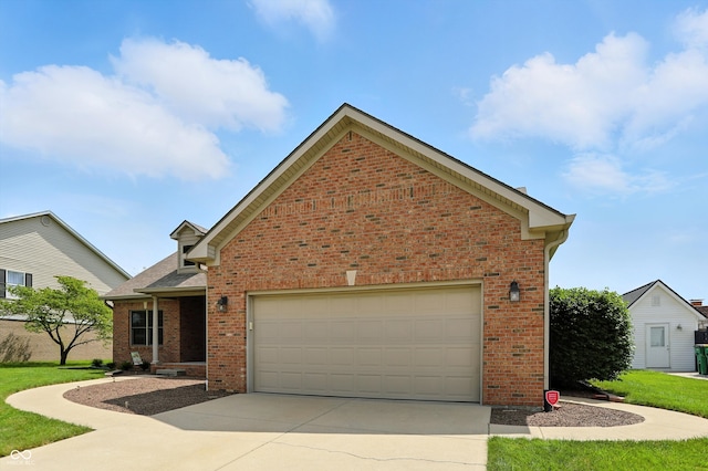 35 Decourcy Ln, Franklin, IN 46131 - traditional-style home with brick siding, driveway, a garage, and a front lawn