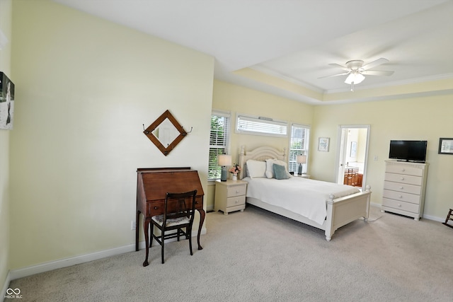 35 Decourcy Ln, Franklin, IN 46131 - bedroom featuring carpet floors, a raised ceiling, and a ceiling fan