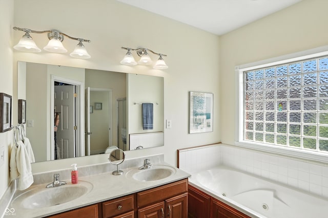35 Decourcy Ln, Franklin, IN 46131 - full bathroom featuring double vanity and a whirlpool tub