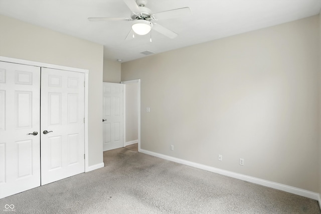35 Decourcy Ln, Franklin, IN 46131 - unfurnished bedroom featuring carpet floors, a closet, and ceiling fan