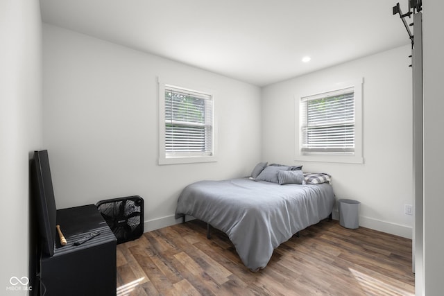 339 Honey Locust Pl, North Vernon, IN 47265 - bedroom with multiple windows, recessed lighting, light wood finished floors, and a barn door