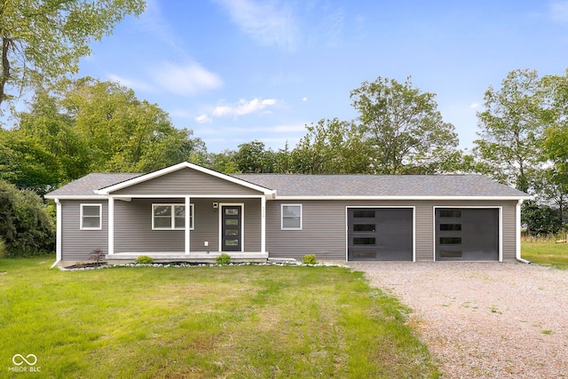 339 Honey Locust Pl, North Vernon, IN 47265 - view of front of home featuring driveway, a porch, a front yard, a garage, and roof with shingles