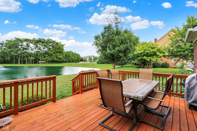 5761 Coopers Hawk Dr, Carmel, IN 46033 - deck with a water view, a lawn, and outdoor dining space