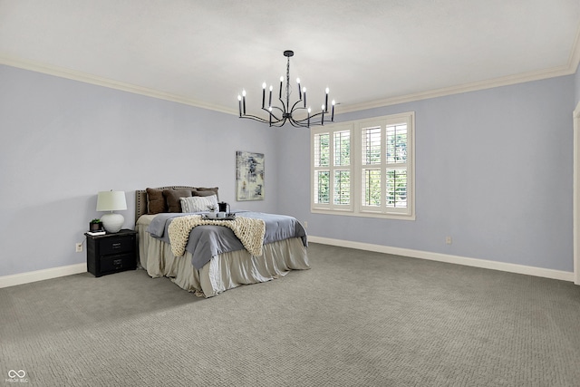 2263 Glebe St, Carmel, IN 46032 - bedroom featuring ornamental molding, a chandelier, and carpet floors