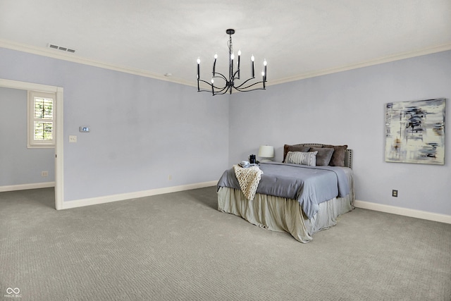 2263 Glebe St, Carmel, IN 46032 - bedroom with ornamental molding, a chandelier, and carpet floors
