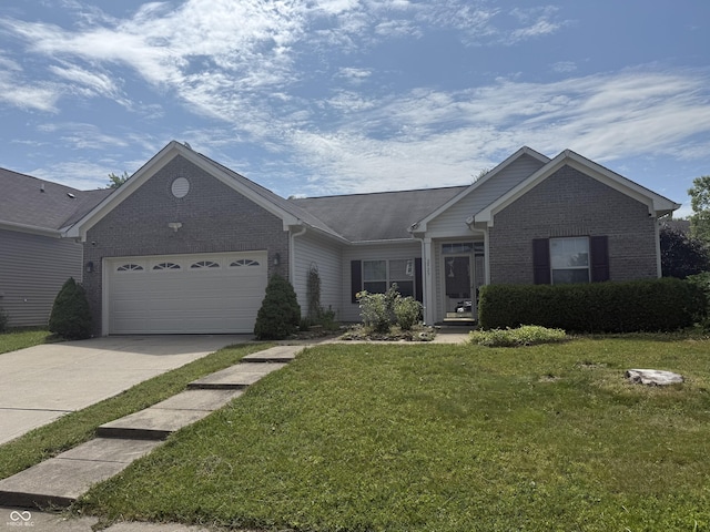 2929 Tuscarora Ln, Indianapolis, IN 46217 - ranch-style home with brick siding, concrete driveway, a garage, and a front lawn