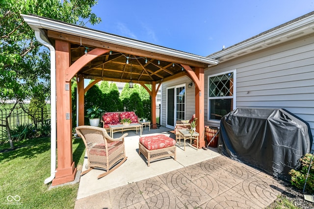5765 White Pine Rd, Whitestown, IN 46075 - view of patio with an outdoor living space, a gazebo, and area for grilling