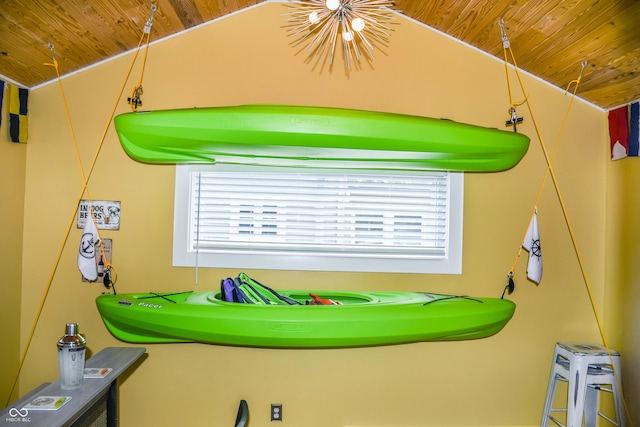 206 Olive St, Arcadia, IN 46030 - recreation room with wood ceiling and a chandelier