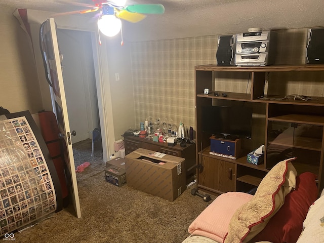 100 Durbin St, North Vernon, IN 47265 - office featuring ceiling fan, carpet, and wallpapered walls