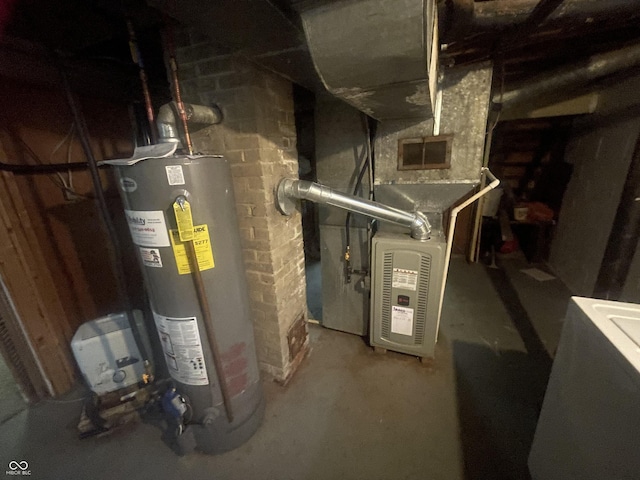 3642 N Dequincy St, Indianapolis, IN 46218 - utility room with water heater, heating unit, and washer / clothes dryer