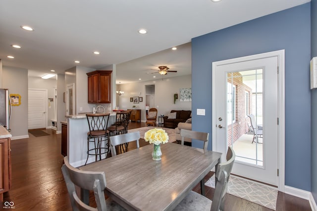 1976 Austin James Ln, Seymour, IN 47274 - dining room with dark wood finished floors, recessed lighting, and a ceiling fan