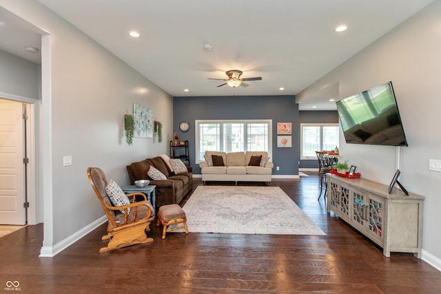 1976 Austin James Ln, Seymour, IN 47274 - living room with a ceiling fan, wood finished floors, and recessed lighting
