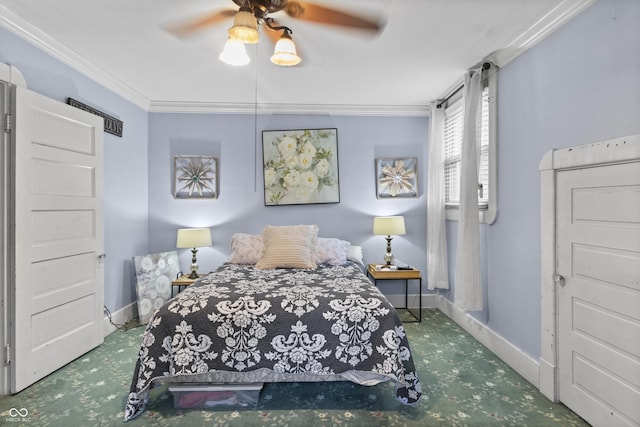 38 W Main St, Brownsburg, IN 46112 - carpeted bedroom featuring ornamental molding and a ceiling fan