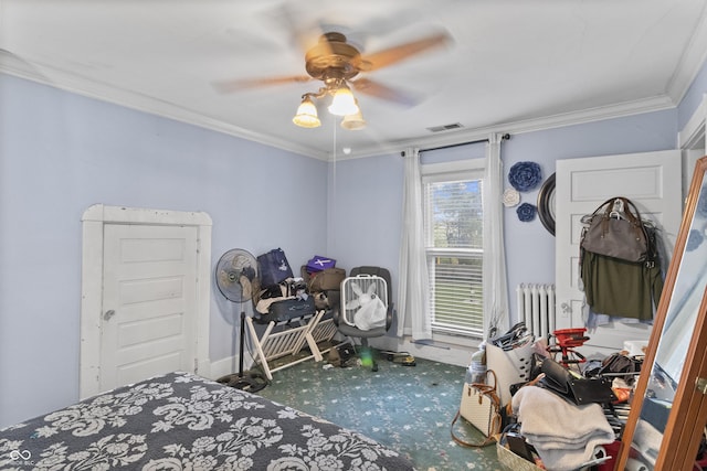 38 W Main St, Brownsburg, IN 46112 - bedroom with carpet, ornamental molding, and a ceiling fan