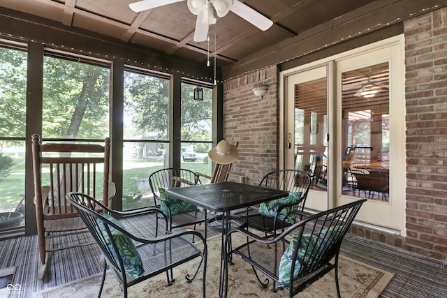1346 N Buck Creek Rd, Greenfield, IN 46140 - sunroom / solarium with a ceiling fan and outdoor dining area