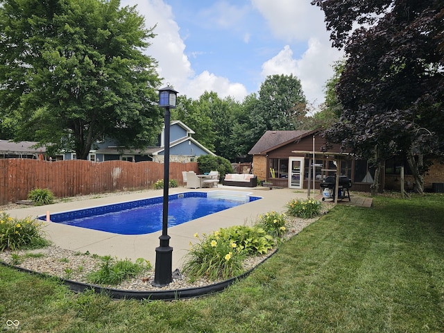 2239 Chevelle Ct, Anderson, IN 46012 - view of pool with outdoor lounge area, a fenced backyard, a patio, and area for grilling
