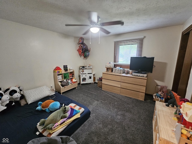 2239 Chevelle Ct, Anderson, IN 46012 - carpeted bedroom with a textured ceiling and ceiling fan