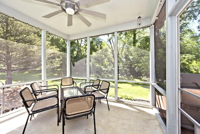 8909 Carnation Dr, Noblesville, IN 46060 - sunroom / solarium with a ceiling fan and view of wooded area