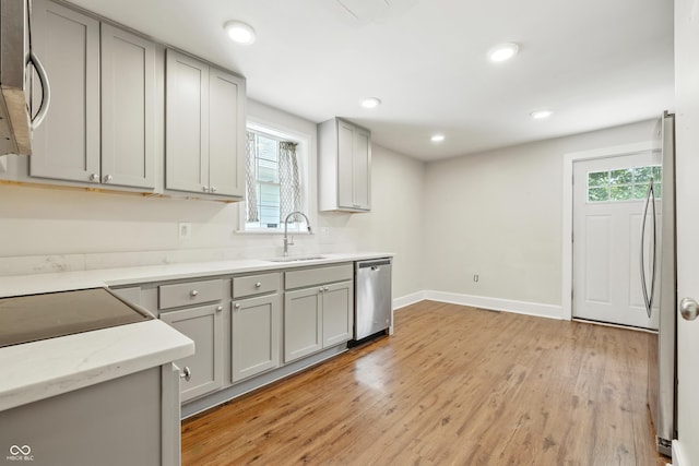 1151 S Randolph St, Indianapolis, IN 46203 - kitchen featuring stainless steel appliances, gray cabinets, healthy amount of natural light, and recessed lighting