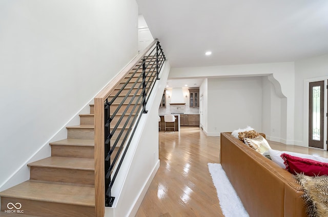 2130 Brookside Pkwy N Drive, Indianapolis, IN 46201 - stairs featuring wood finished floors and recessed lighting