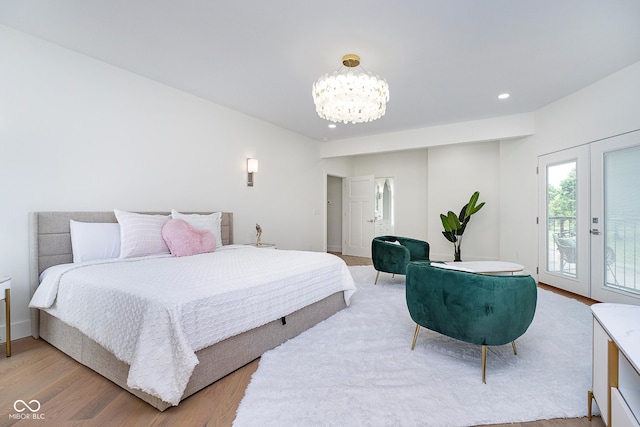 2130 Brookside Pkwy N Drive, Indianapolis, IN 46201 - bedroom featuring access to outside, a chandelier, light wood finished floors, and recessed lighting