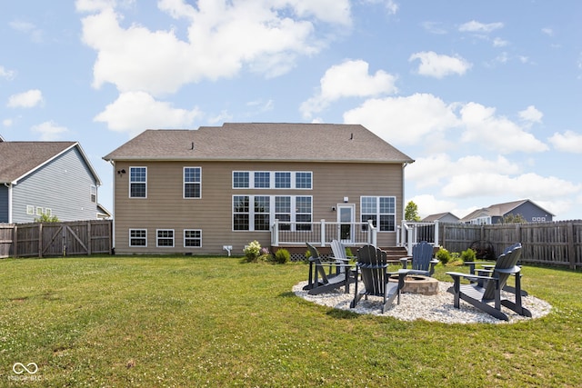 6176 Brighton Dr, Whitestown, IN 46075 - back of house featuring an outdoor fire pit, a fenced backyard, and a patio