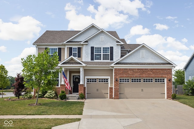 6176 Brighton Dr, Whitestown, IN 46075 - craftsman inspired home featuring driveway, a front yard, brick siding, and a shingled roof