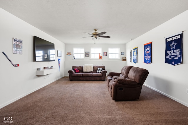 6176 Brighton Dr, Whitestown, IN 46075 - carpeted living room featuring ceiling fan and baseboards