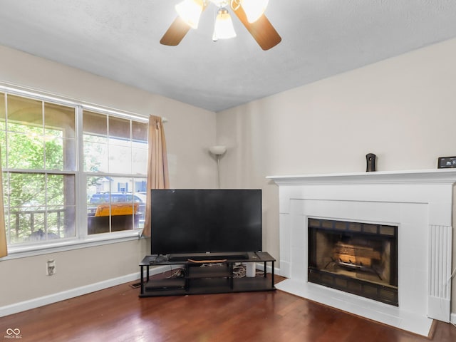 5626 Prince Woods Cir, Indianapolis, IN 46224 - living area featuring a fireplace, wood finished floors, and ceiling fan