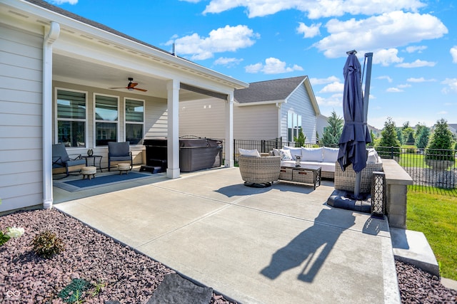 1319 Petit Verdot Dr, Westfield, IN 46074 - view of patio featuring a hot tub, an outdoor hangout area, and ceiling fan