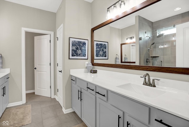 1319 Petit Verdot Dr, Westfield, IN 46074 - bathroom featuring vanity, a stall shower, and tile patterned flooring