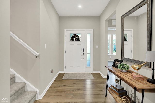 1319 Petit Verdot Dr, Westfield, IN 46074 - foyer with stairs, wood finished floors, and recessed lighting