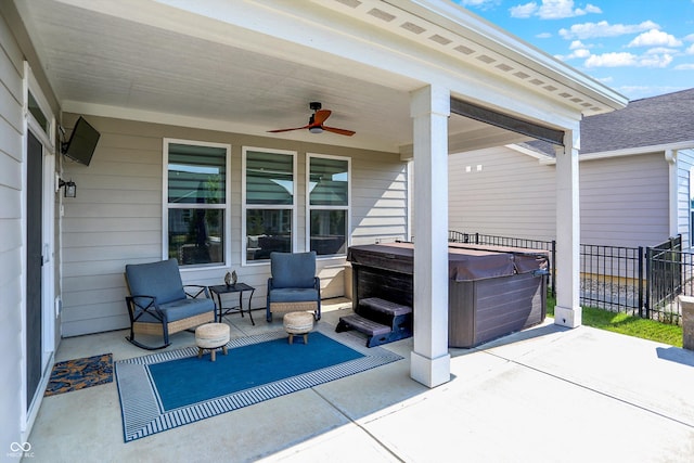 1319 Petit Verdot Dr, Westfield, IN 46074 - view of patio featuring a hot tub and ceiling fan