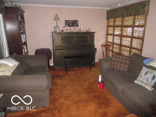 2610 Marywood Dr, Southport, IN 46227 - carpeted living area with crown molding