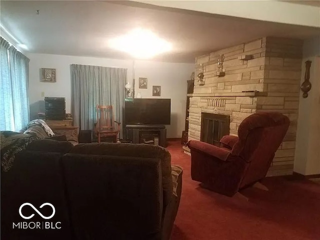 18378 Southeastern Pkwy, Fortville, IN 46040 - carpeted living room featuring a fireplace