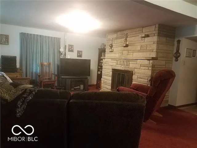 18378 Southeastern Pkwy, Fortville, IN 46040 - living room featuring a fireplace and carpet