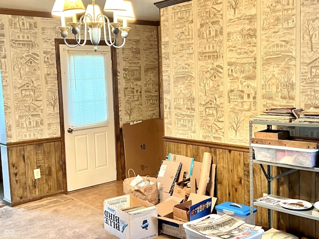 4096 N 200 W, Greenfield, IN 46140 - misc room featuring a chandelier, wood walls, wainscoting, and wallpapered walls