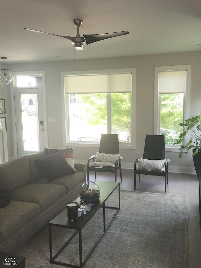 955 Dorman St, Indianapolis, IN 46202 - living room featuring ceiling fan and wood finished floors